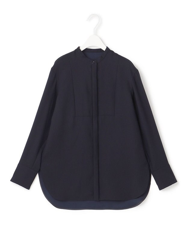 ICB 【接触冷感・UVケア・速乾・洗える】 FluidBackSatin シャツブラウス ネイビー系