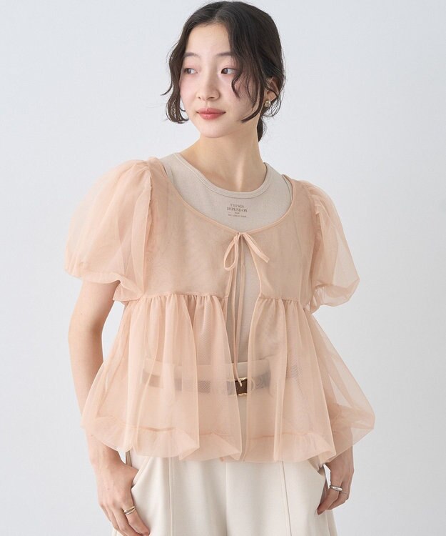 earth music&ecology ＳＥＴ２点チュールバルーンブラウス＋ロゴタンク Pink Beige