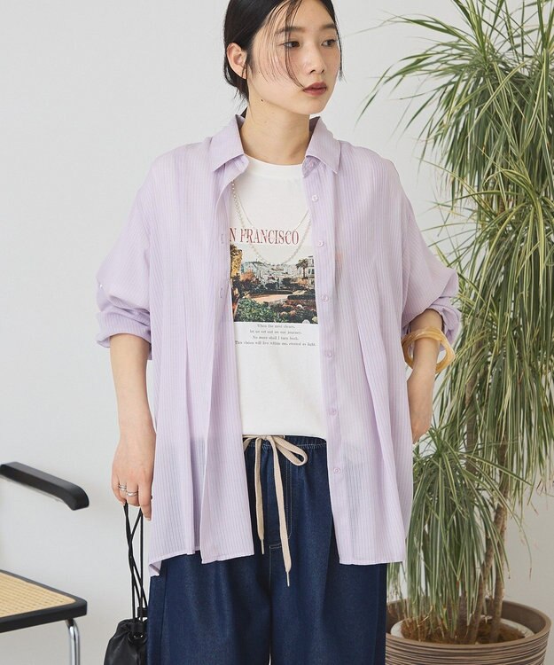 AMERICAN HOLIC ウエストタックシアーストライプシャツ Pink