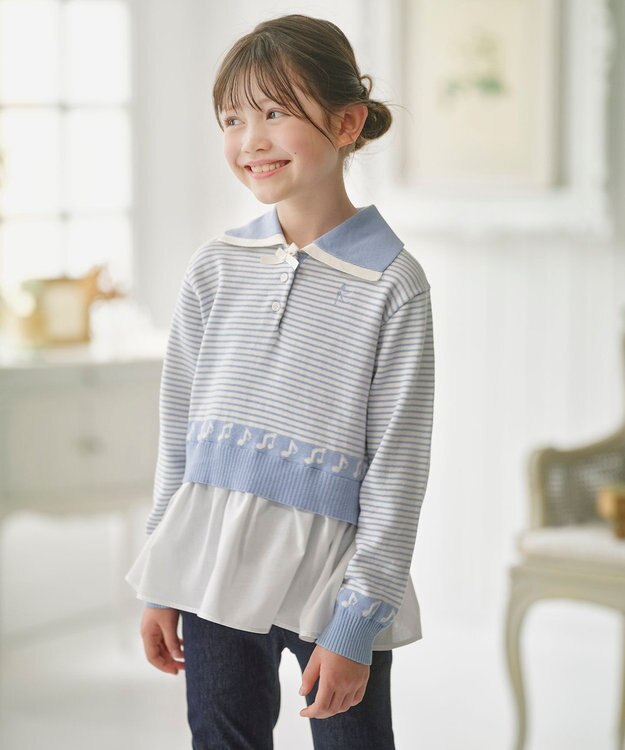 組曲 KIDS 【150-160㎝】ハーモニー ボーダートップス サックスブルー