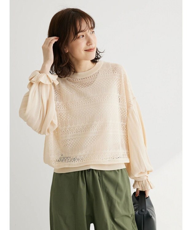 Green Parks ・ｆｕｒｒｙ　ｒａｔｅ　シアー×ギャザープルオーバー Light Beige