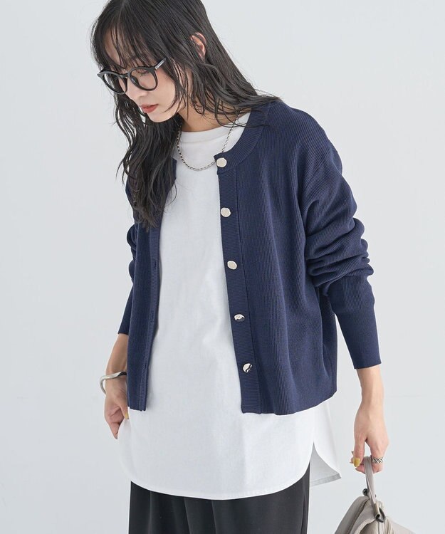 Green Parks アンチピリング金ボタンニットカーディガン Navy