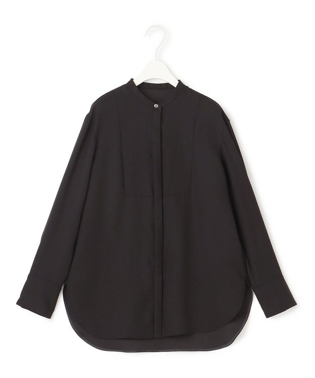 ICB 【接触冷感・UVケア・速乾・洗える】 FluidBackSatin シャツブラウス ブラック系