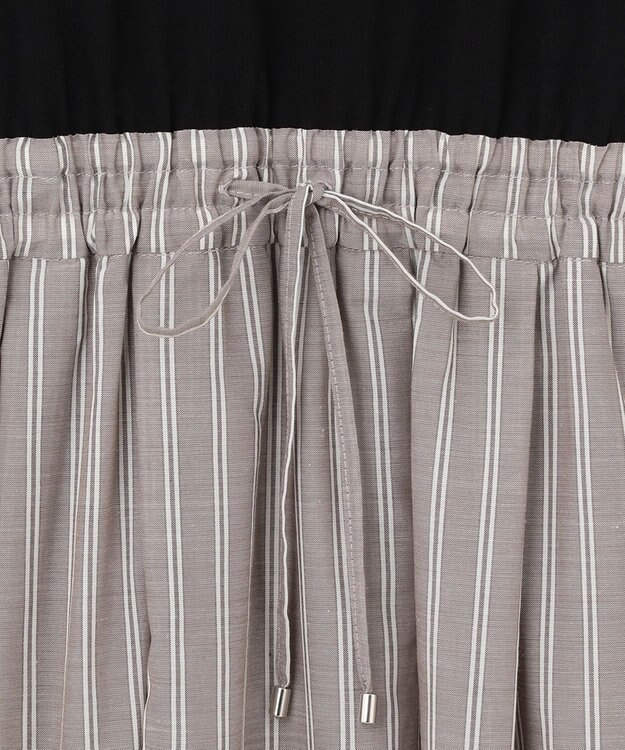 ANY SIS 【洗える】エンブロイダリーコンビ ワンピース ブラック×モカストライプ