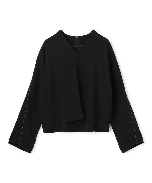 BEIGE， RUE / ドライタッチVネック配色ステッチブラウス Black