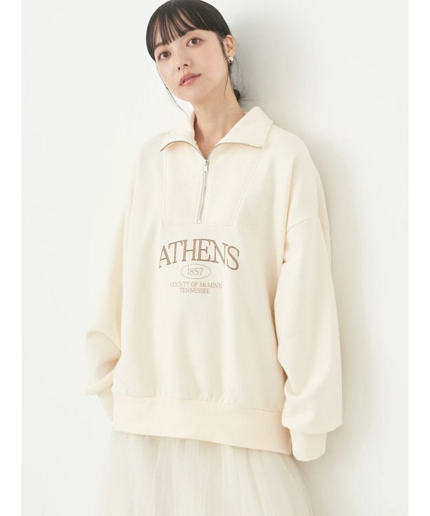 earth music&ecology ハーフジップロゴチュニック Ivory