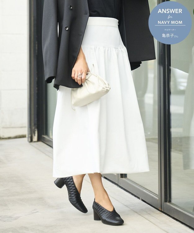 #Newans 【セレモニーにも】バルーンフレアニットスカート ホワイト