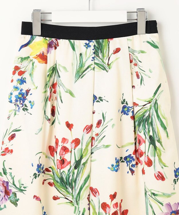 自由区 S 【洗える】ペイントタッチフラワープリント スカート アイボリーベース