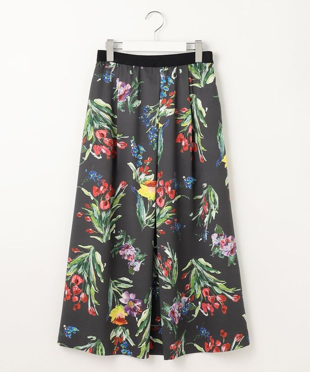 自由区 S 【洗える】ペイントタッチフラワープリント スカート スレートベース