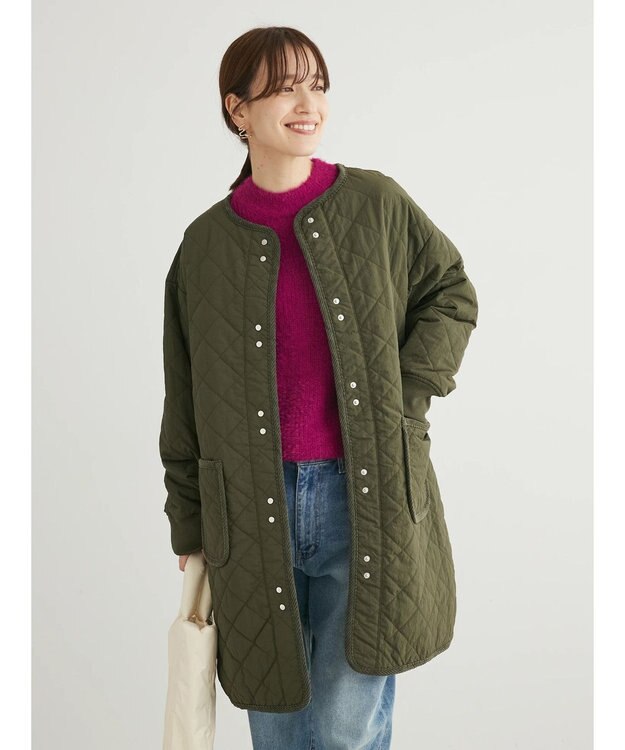 Green Parks キルティングミドル丈コート Khaki