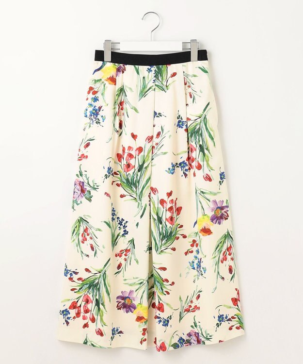 自由区 S 【洗える】ペイントタッチフラワープリント スカート アイボリーベース