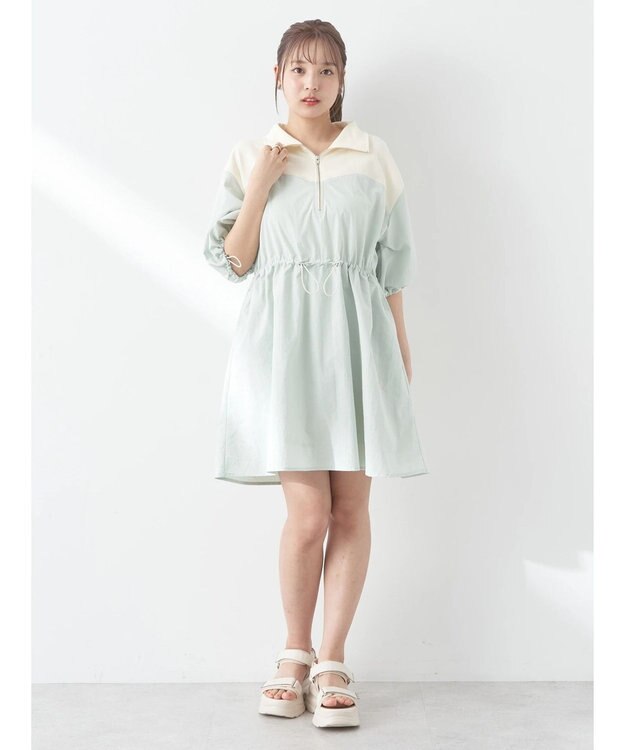 earth music&ecology ハーフＺＩＰミニワンピース Light Green