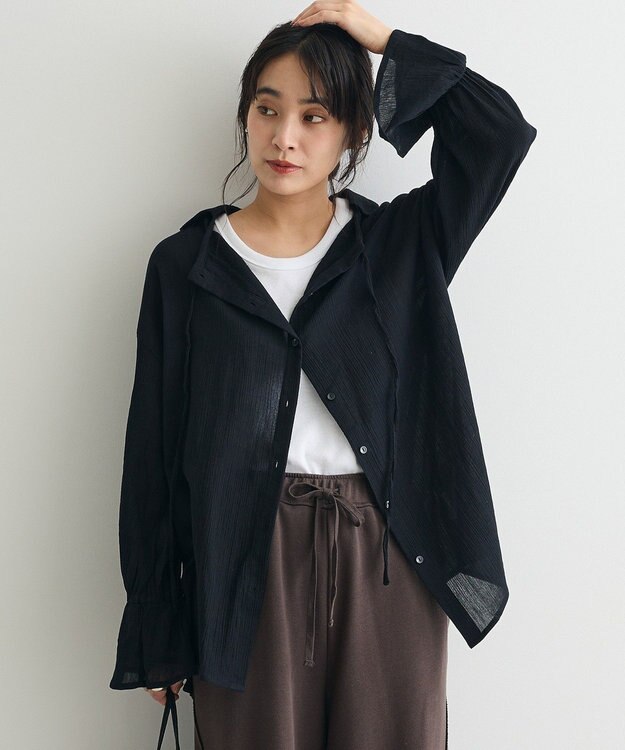 CRAFT STANDARD BOUTIQUE 衿ギャザーシャツブラウス Black