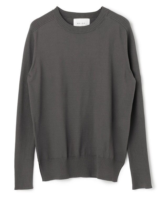 BEIGE， 【WEB限定・洗える】WILLOW / ストレッチクルーネックリブニット Warm Gray