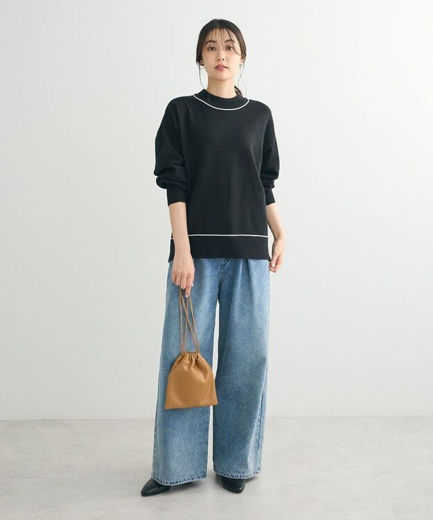 Green Parks もちやわモックネックニットプルオーバー Black