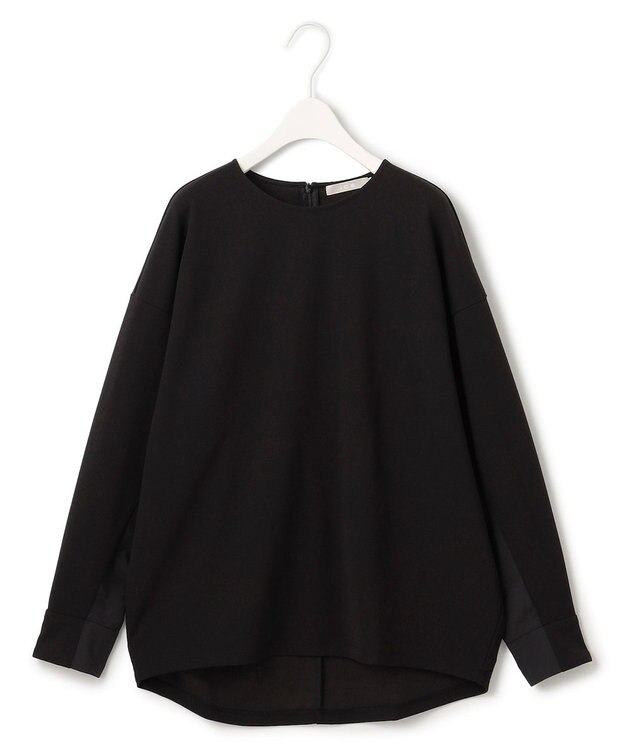 ICB L 【洗える】ジョーゼットジャージー 異素材コンビプルオーバー ブラック系