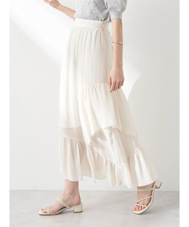 earth music&ecology シアー楊柳アシメティアードスカート Off White