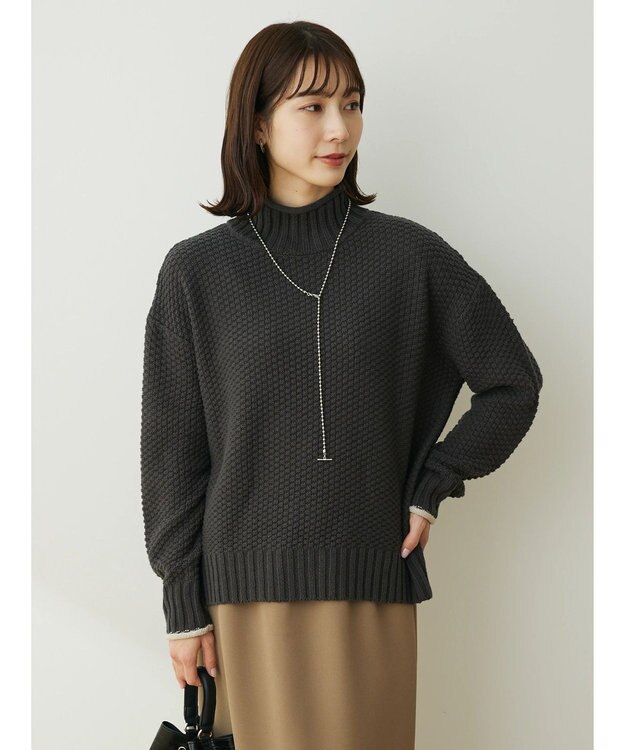 Green Parks 袖ラインカノコ編みニットプルオーバー Dark Gray