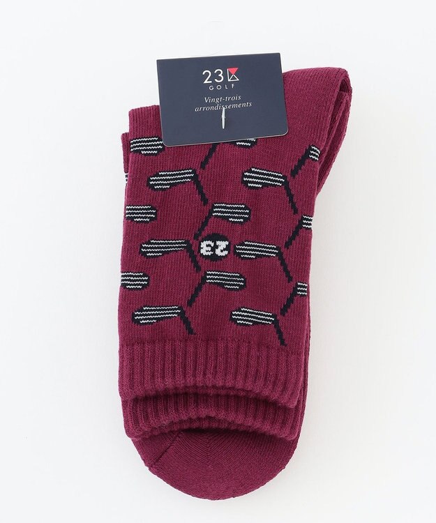 23区GOLF 【WOMEN】クラブ柄 レギュラーソックス オールドローズ系
