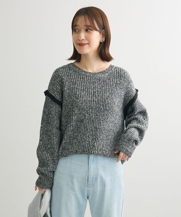 Green Parks Ｍｉｘ配色畦ニットプルオーバー Gray Mixture