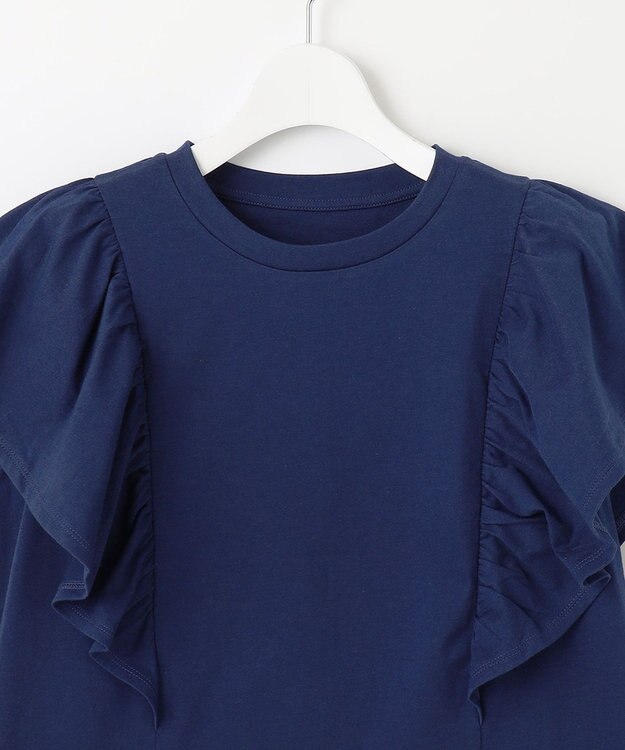 UNFILO 【吸水速乾/マシンウォッシャブル】フリルスリーブ Tシャツ ダルブルー系