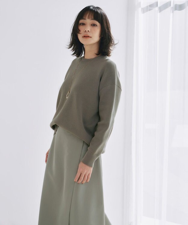 ICB 【WEB限定カラーあり・洗える】コットンポリエステルスムース  ニットプルオーバー カーキ系