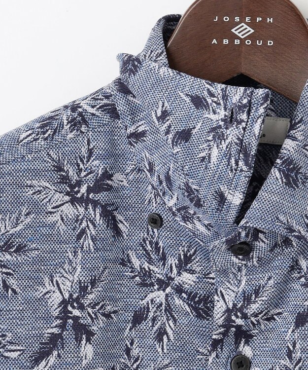 JOSEPH ABBOUD 【吸水速乾/ストレッチ/ノルマンディーリネン】リネンハニカム プリントジャージー シャツ サックスブルー系6