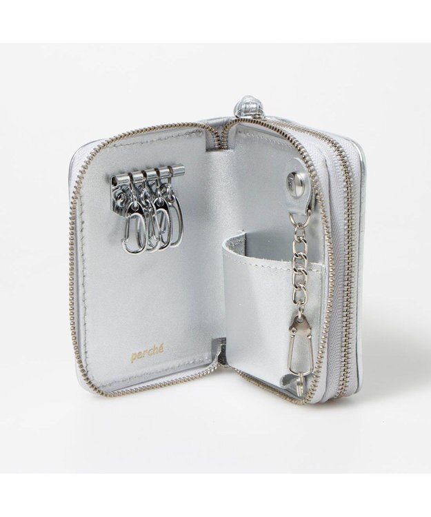 UNBILLION ペルケ perche / レザーメッシュ・ジャバラカードキーケース シルバー