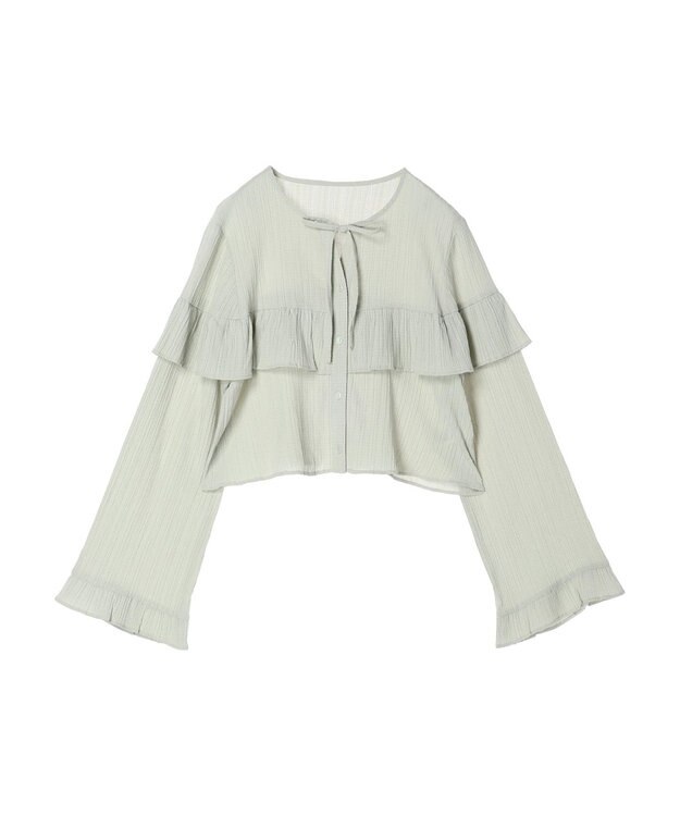 earth music&ecology フリル切替えショートブラウス Light Khaki