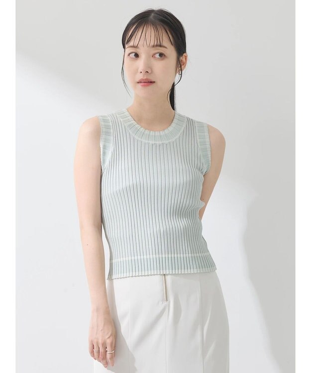 earth music&ecology ノースリーブラインニットプルオーバー Mint