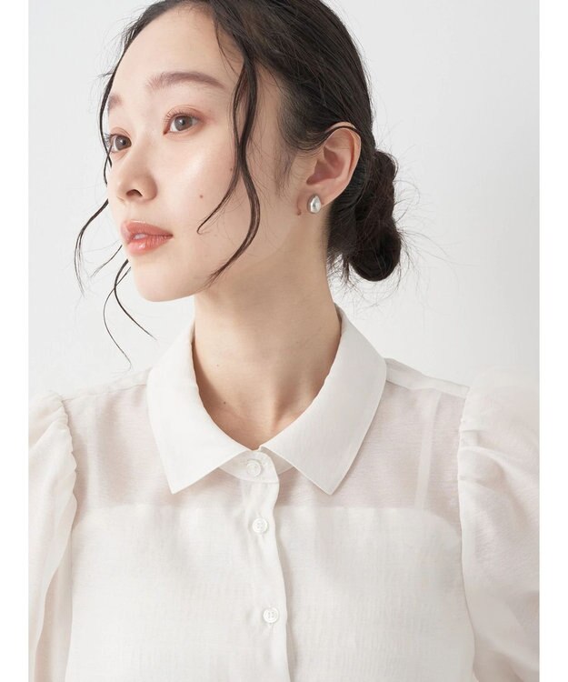 earth music&ecology ＳＥＴ２点シアークロップドシャツ×シャーリングタンク Ivory