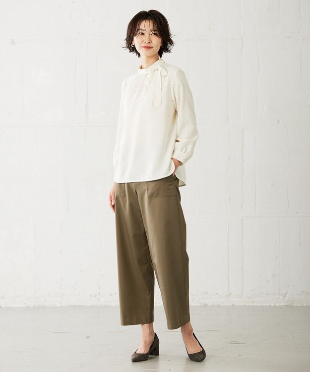 J.PRESS LADIES 【洗える】 ストレッチツイル セミワイド ベイカー パンツ カーキ系