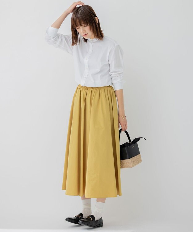 23区 L 【洗える】ハイカウントライトタフタ ギャザースカート イエロー系