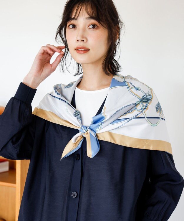 ANY SIS 【WEB・一部店舗限定】大判チェーン スカーフ ブルーチェーン