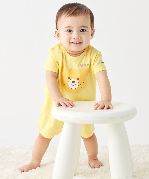 MIKI HOUSE HOT BISCUITS 【70-80cm】カラフルビーンズ フェイスプリント ショートオール 黄