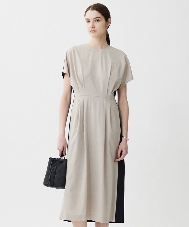 ICB L 【接触冷感・吸水速乾・防シワ・UVケア・洗える】 エステルドライトロ ワンピース トープ×ブラック系