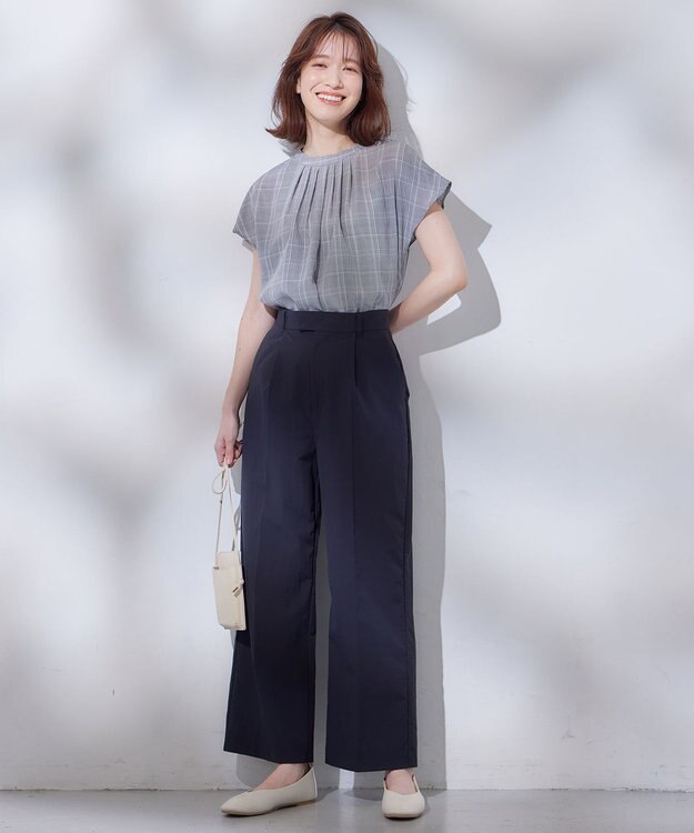 ANY 【洗濯機可能】プリントブラウス グレー系チェック