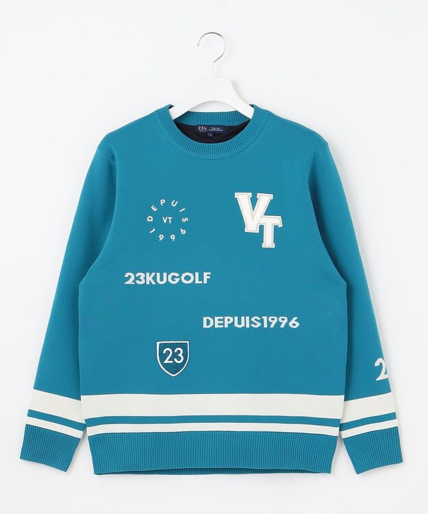 23区GOLF 【MEN】【ウォッシャブル】グラフィックダブルジャガードニット ターコイズブルー系