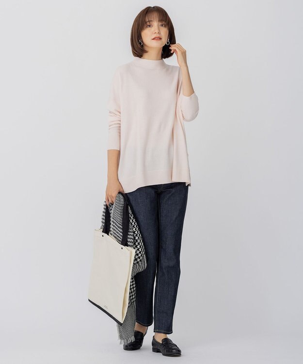 23区 【洗える】セミウーステッドウール モックネック ニット ピンク系