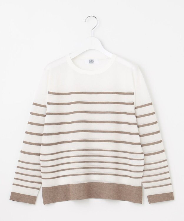 J.PRESS LADIES 【WEB限定・洗える】Vis/Peスパーク シアー ボーダー ニット オフ×モカ系