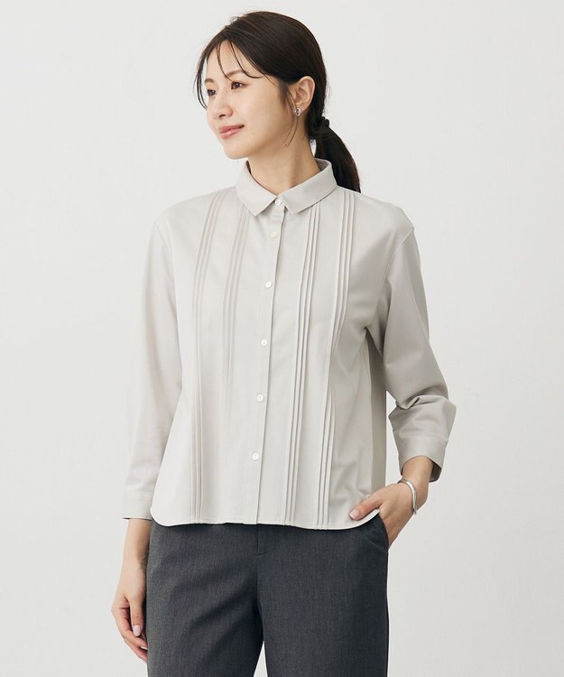 J.PRESS LADIES S コンパクトトリコット シャツライク カットソー ベージュ系