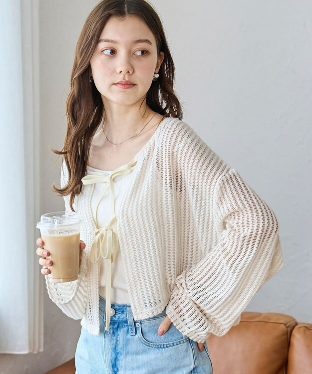 WEGO メッシュリボンカーディガン ホワイト