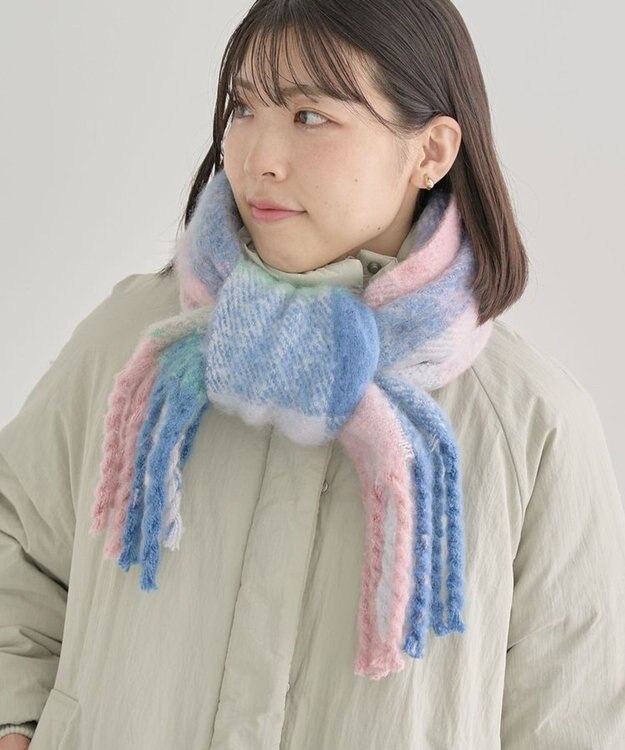 Green Parks ボリュームチェックマフラー Pink