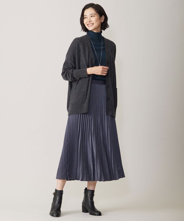 J.PRESS LADIES 【洗える】マロンサテン プリーツ スカート グレー系