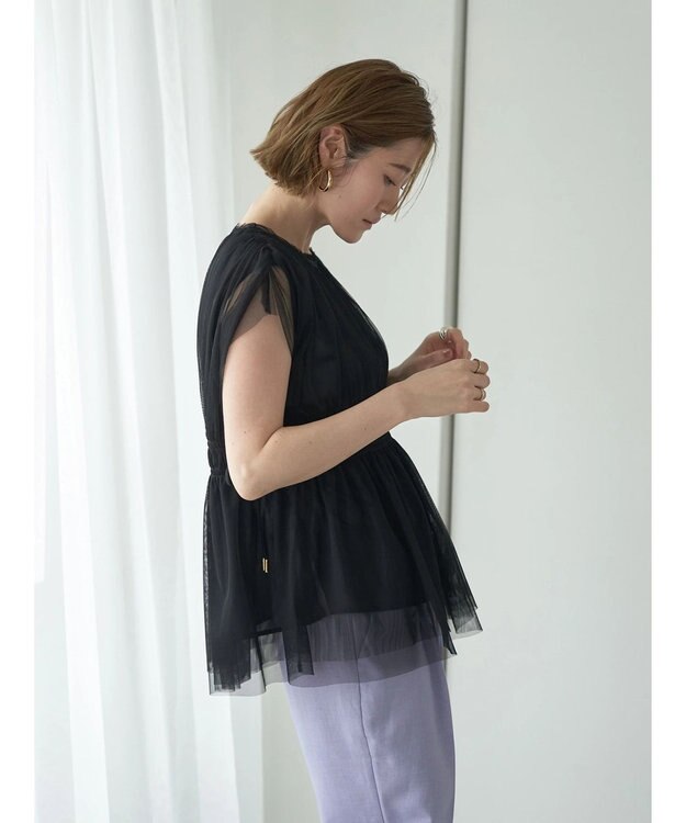 YECCA VECCA チュールギャザーブラウス Brown