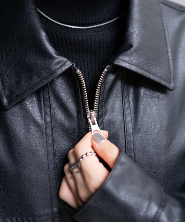 WEGO ヴィンテージライクFレザーBIGブルゾン ブラック