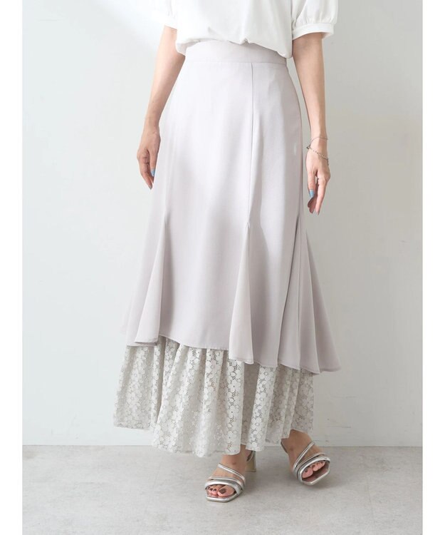 earth music&ecology レースヘムスカート Gray Beige