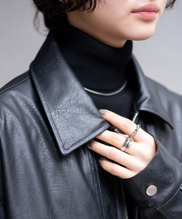 WEGO ヴィンテージライクFレザーBIGブルゾン ブラック