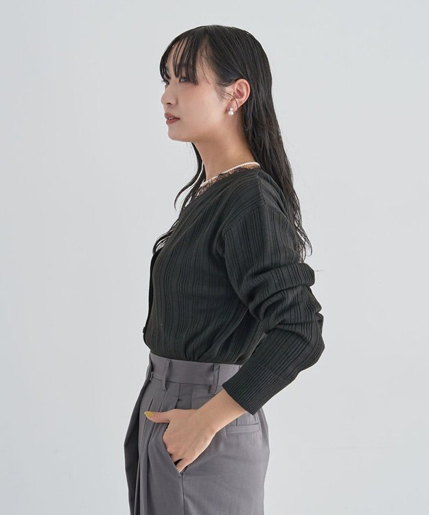 Green Parks レースドッキングニットカーディガン Black