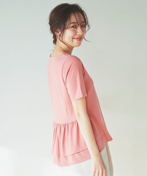 Feroux 【UVケア】バックペプラムチュニック Tシャツ ピンク系